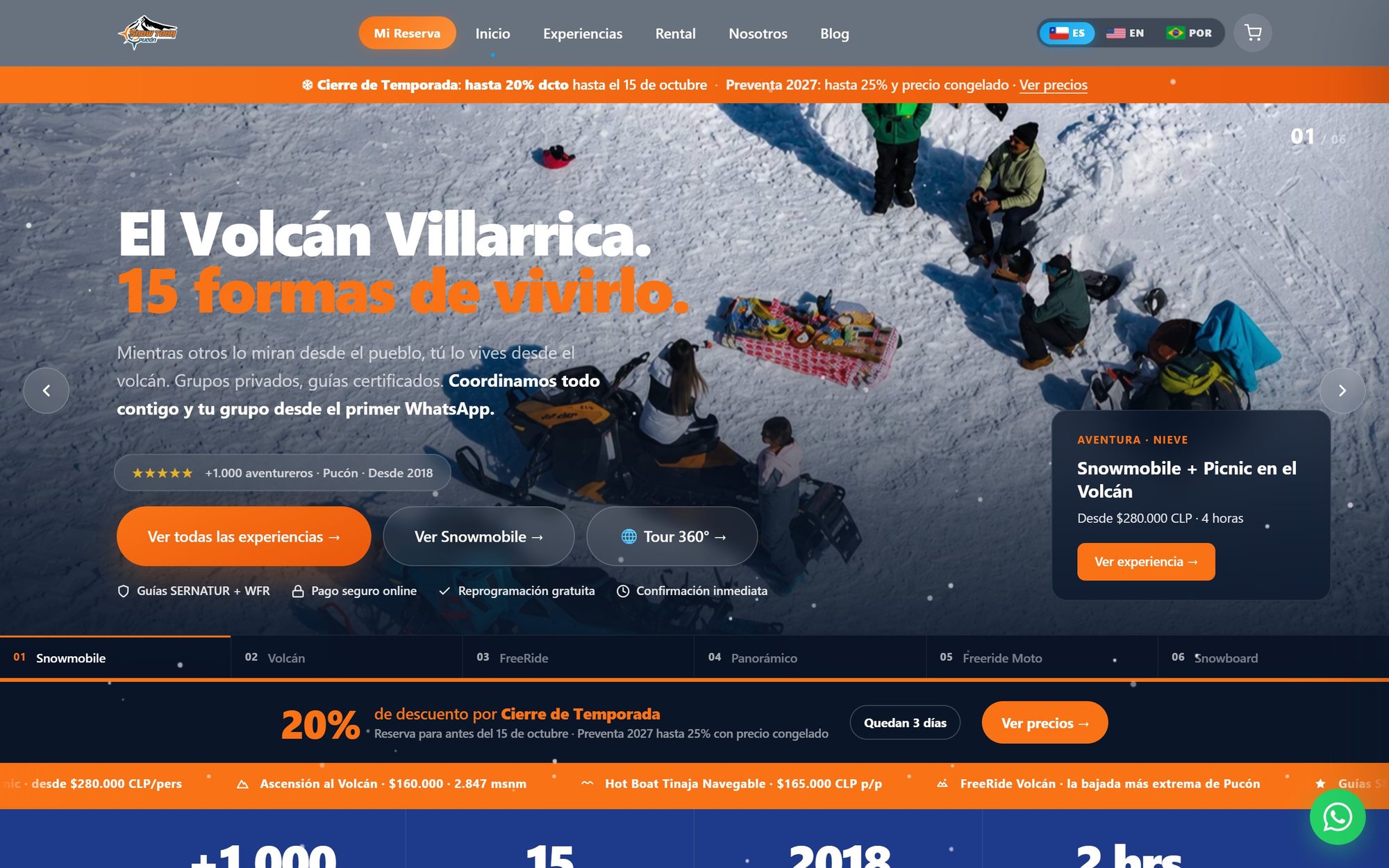 Snow Tour Pucón: Sitio web